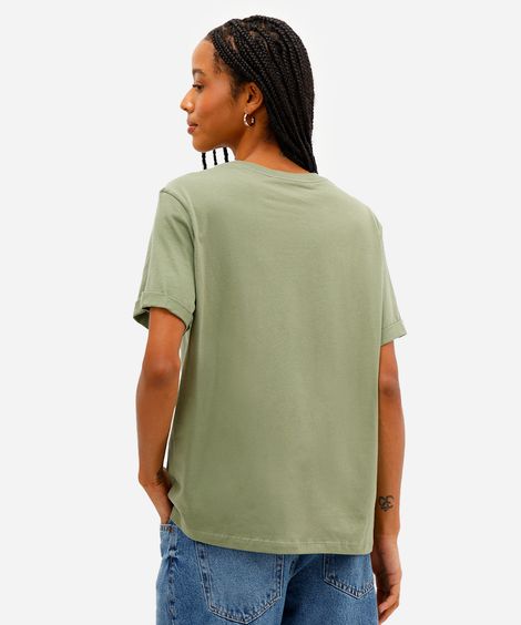 camiseta básica feminina de algodão manga curta verde