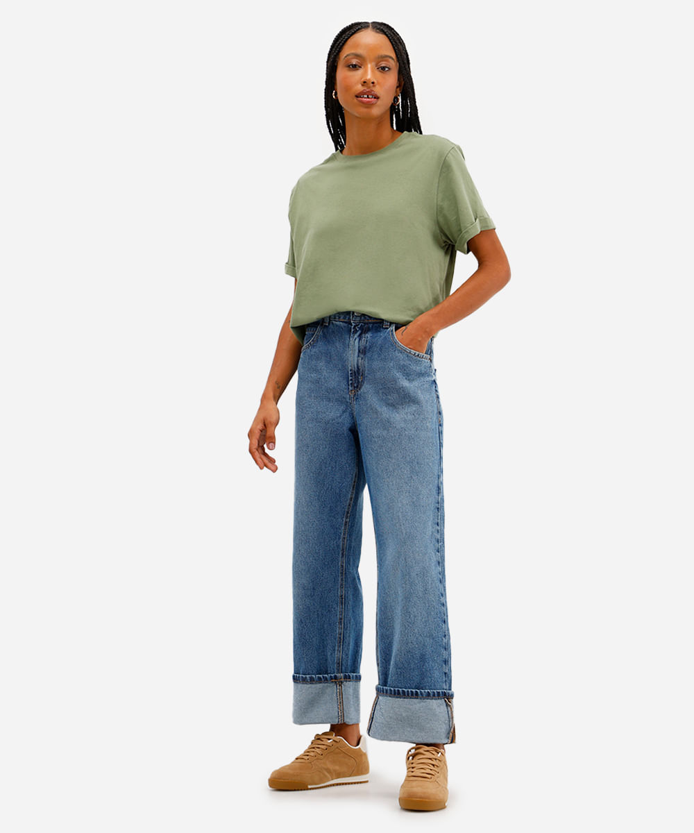 camiseta básica feminina de algodão manga curta verde
