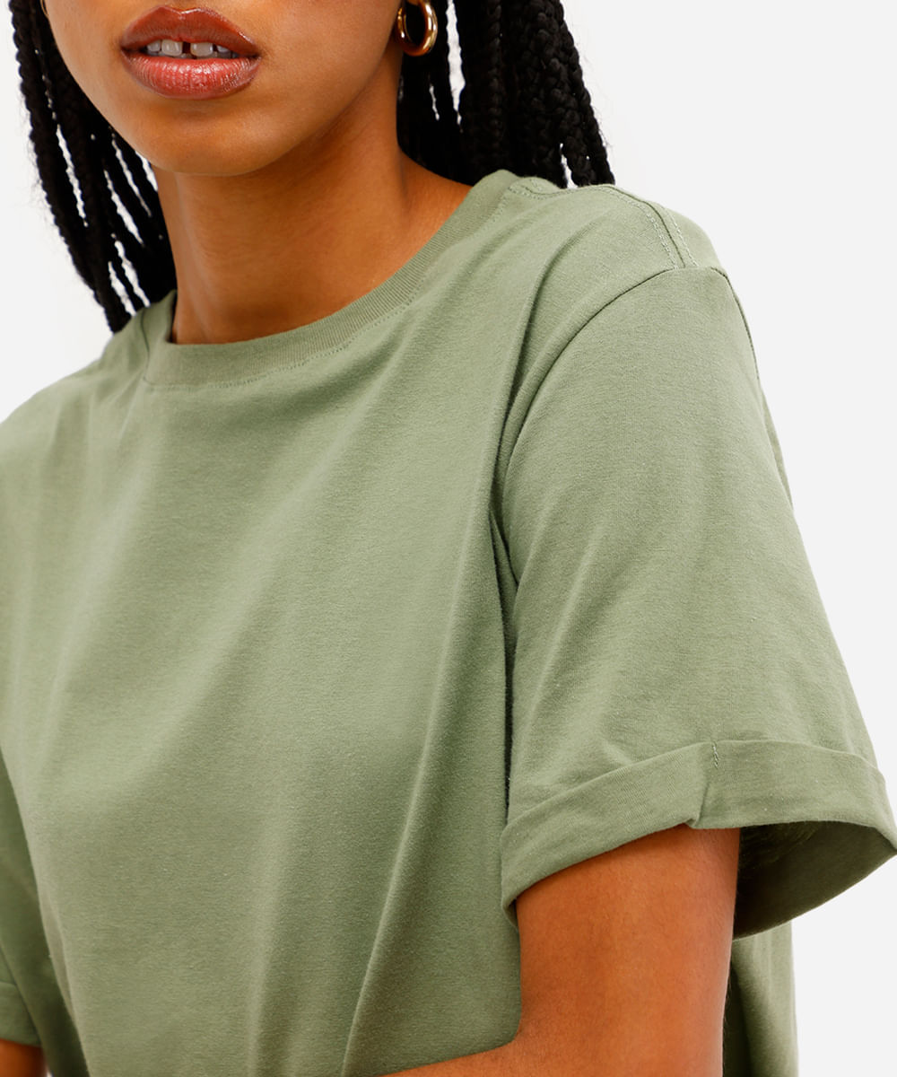 camiseta básica feminina de algodão manga curta verde