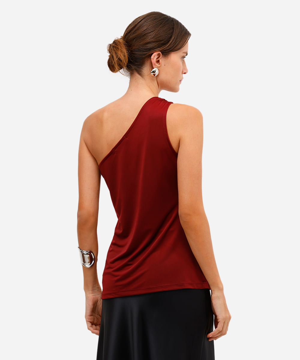 blusa ombro único feminina franzida vinho