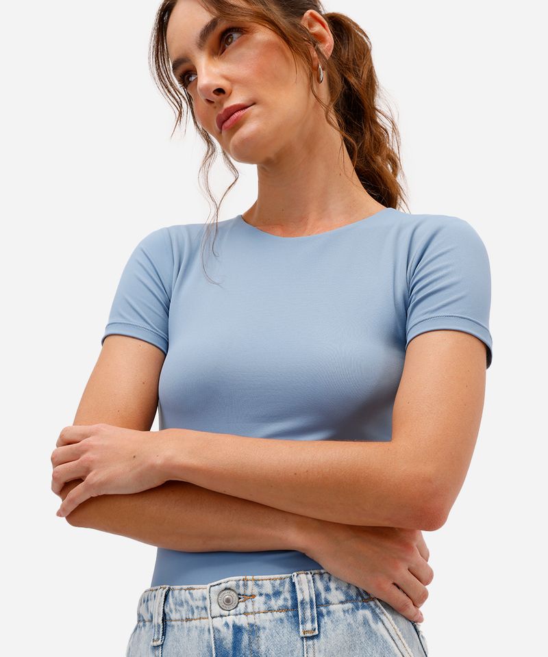 blusa feminina de poliamida manga curta azul