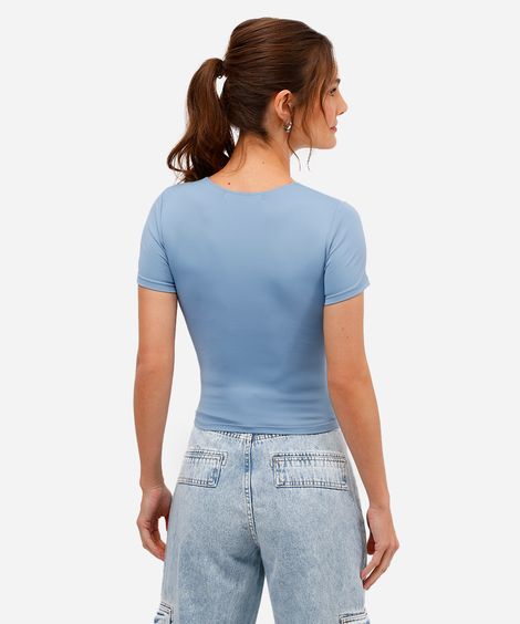 blusa feminina de poliamida manga curta azul