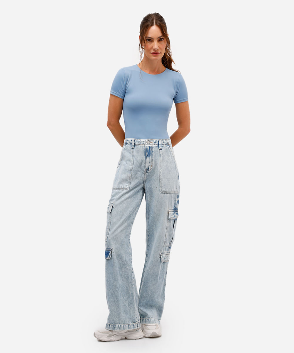 blusa feminina de poliamida manga curta azul