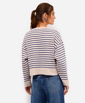 suéter feminino de tricot listrado azul