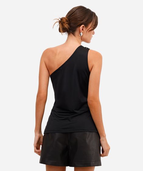 blusa ombro único feminina franzida preta