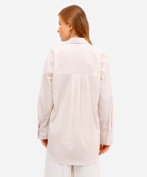 camisa oversized feminina de algodão listrada bege