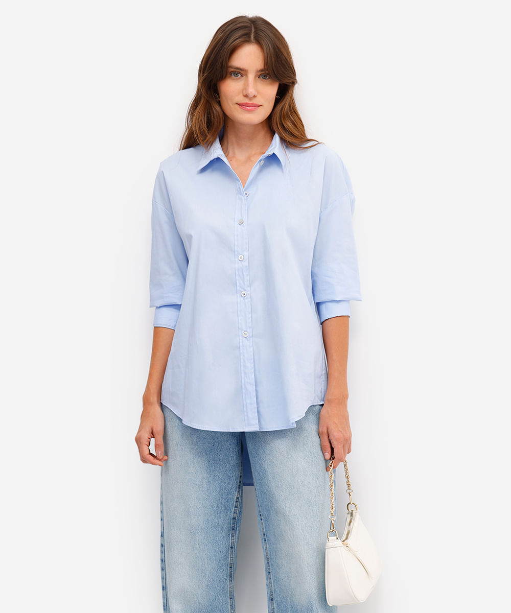 camisa oversized feminina de algodão azul