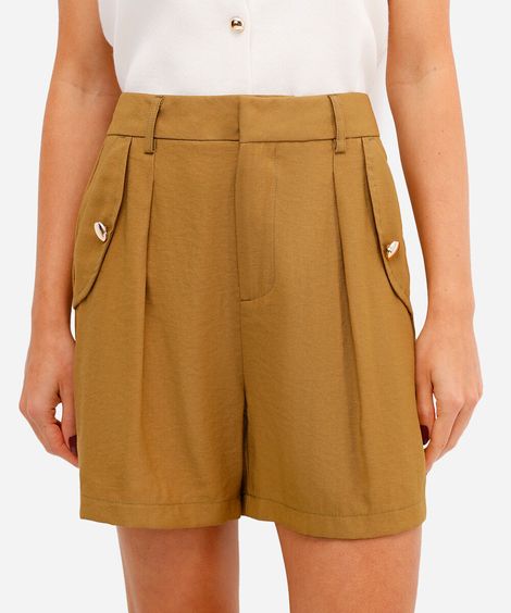 short de alfaiataria feminino em viscose bege