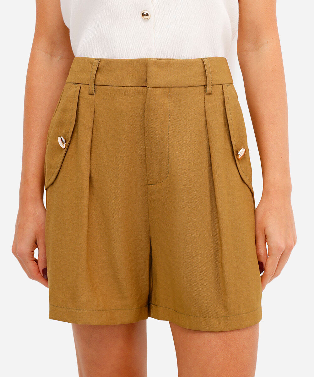 short de alfaiataria feminino em viscose bege