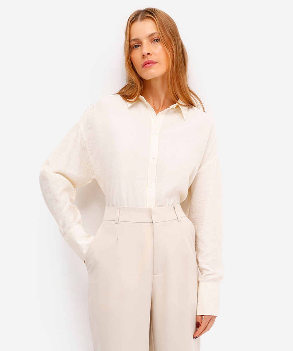 camisa feminina oversized manga longa texturizada
