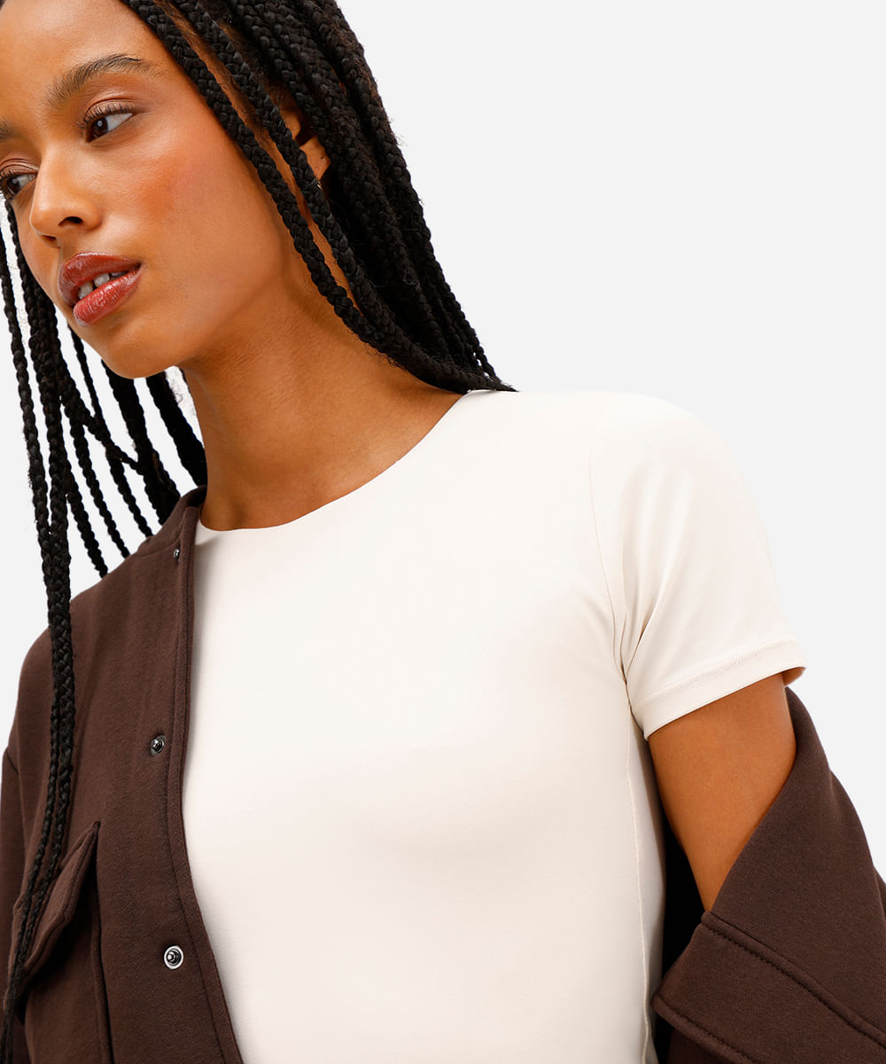 blusa feminina de poliamida manga curta off white