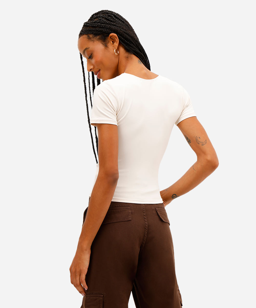 blusa feminina de poliamida manga curta off white