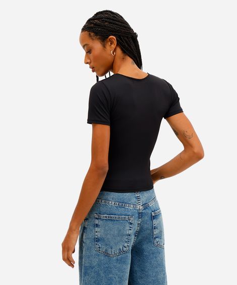 blusa feminina de poliamida manga curta preta