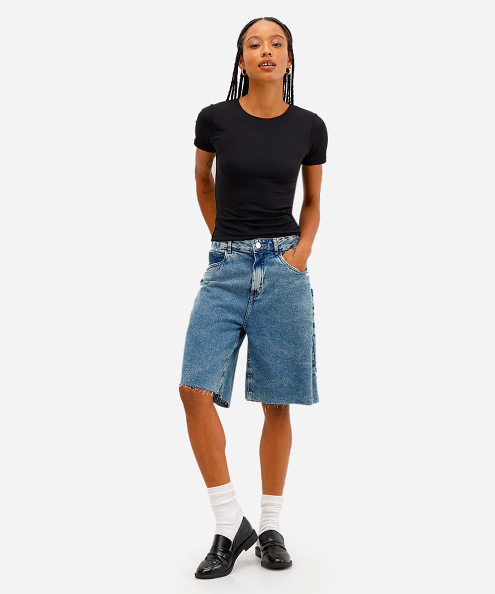 blusa feminina de poliamida manga curta preta