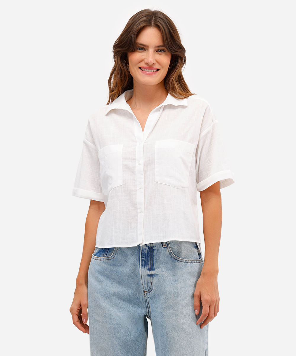 camisa feminina de algodão manga curta off white