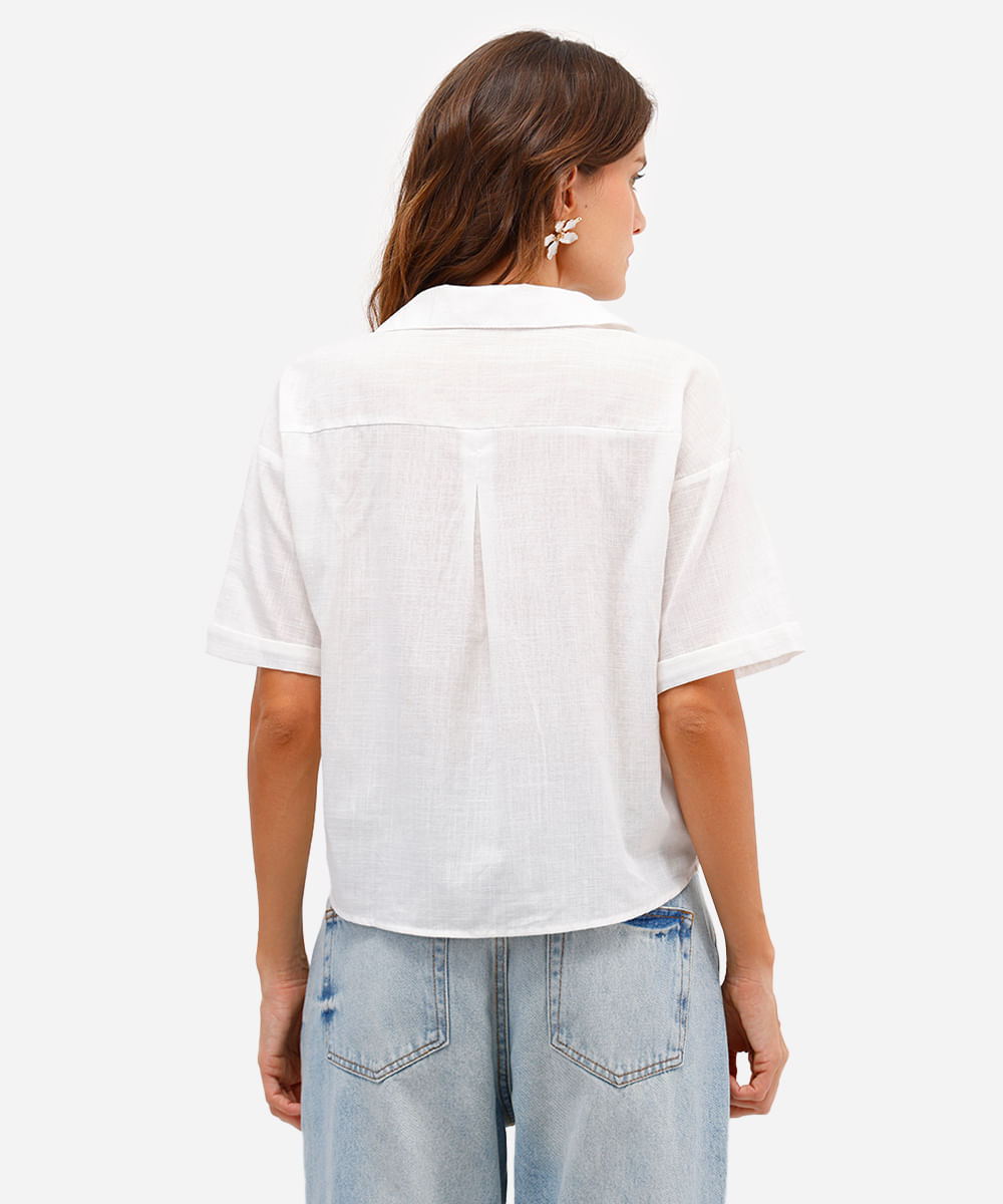 camisa feminina de algodão manga curta off white