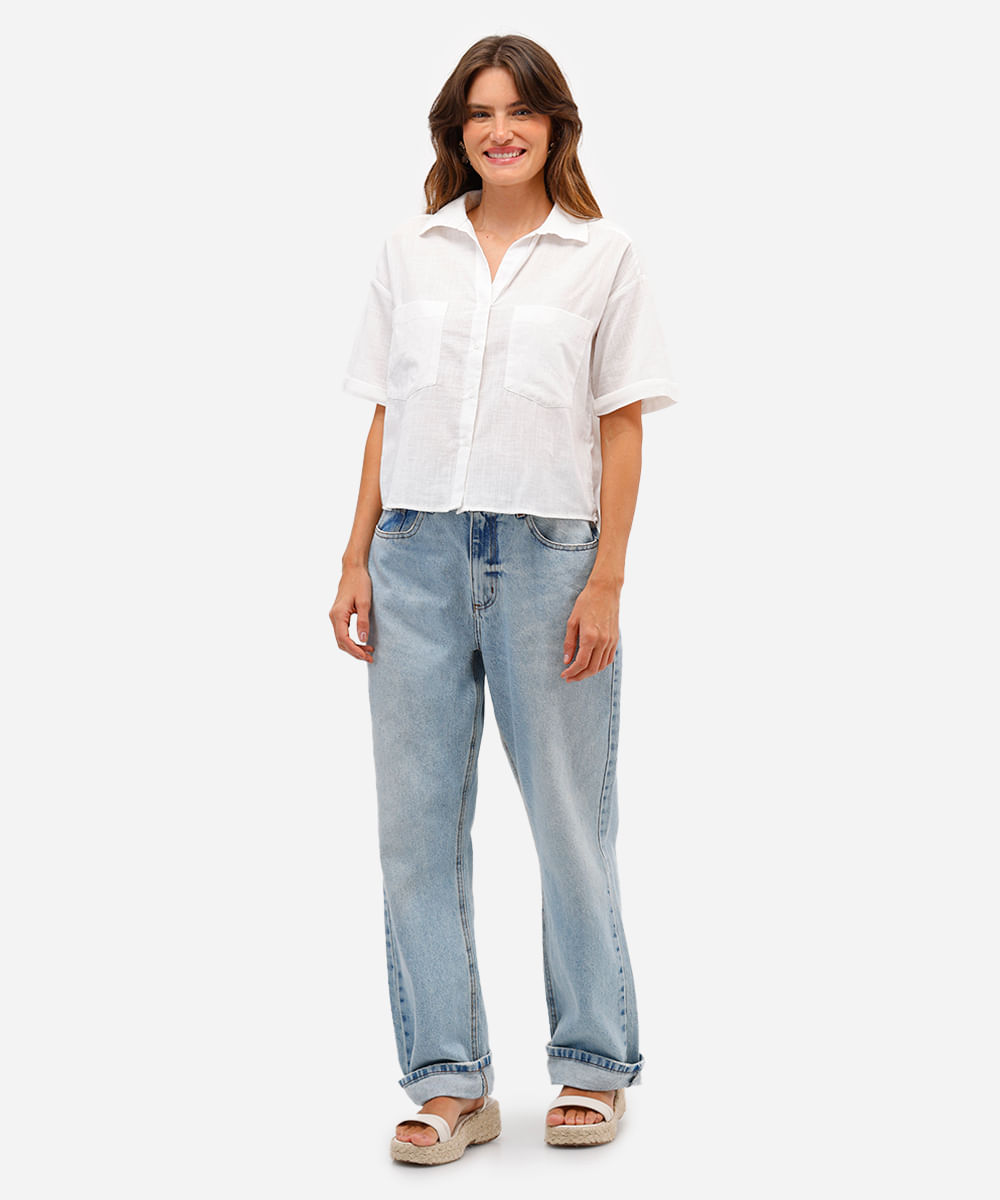 camisa feminina de algodão manga curta off white