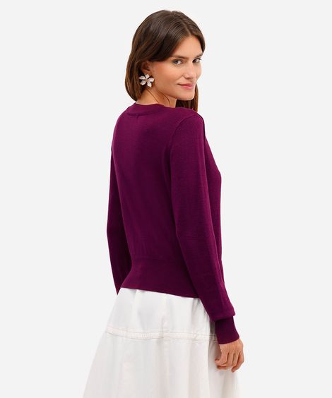 cardigan feminino de tricot cropped manga longa roxo