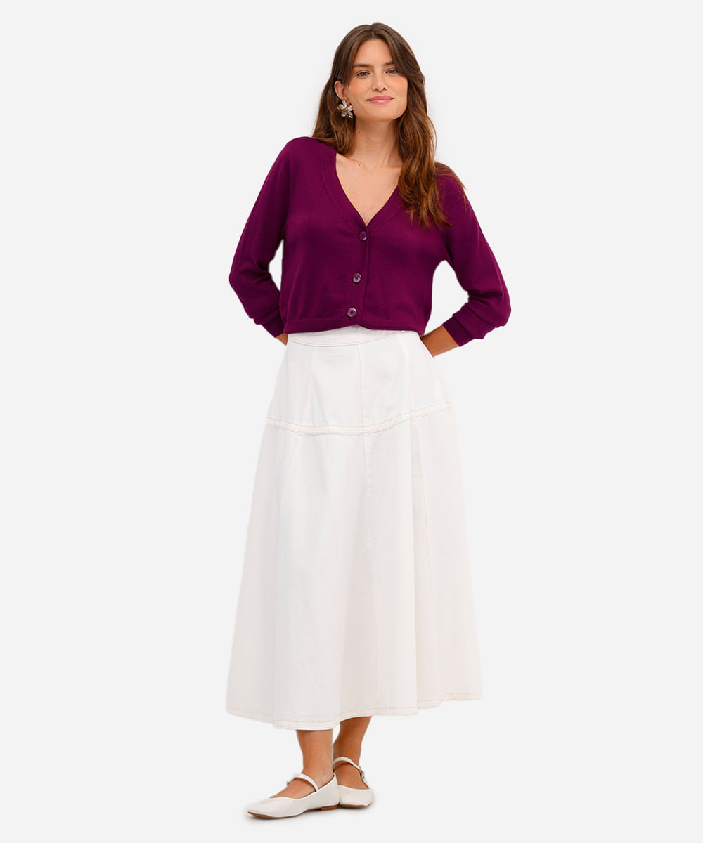cardigan feminino de tricot cropped manga longa roxo
