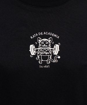 camiseta feminina de algodão rata de academia preta
