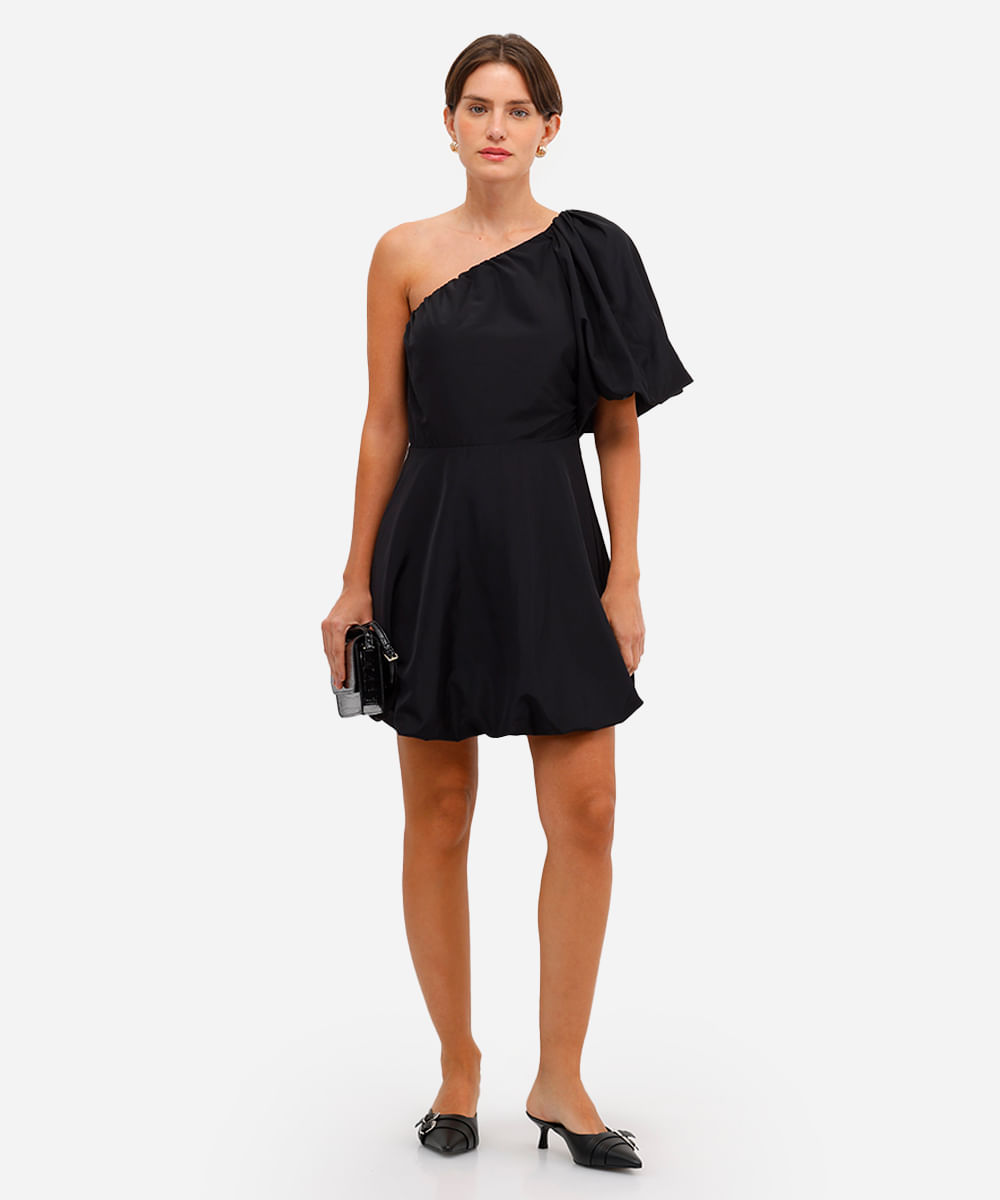 vestido curto balonê feminino manga bufante preto
