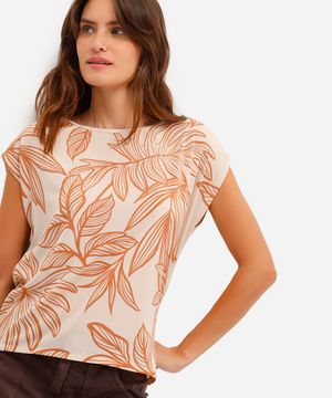 blusa feminina de viscose folhagens bege