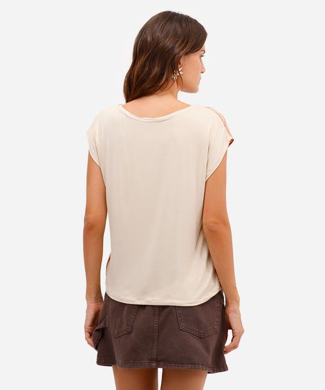 blusa feminina de viscose folhagens bege