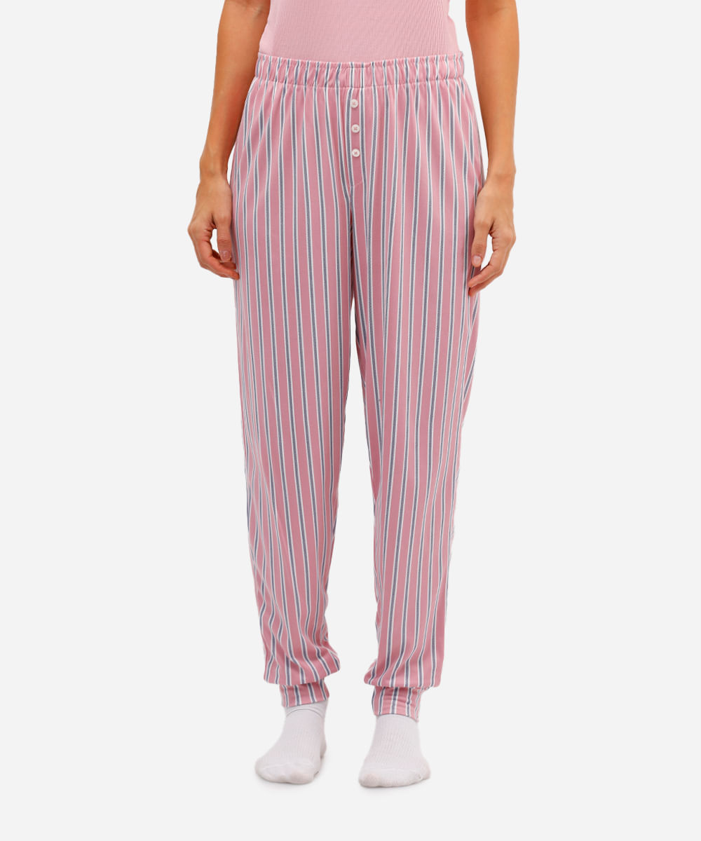 calça de pijama avulsa feminina listrada rosa