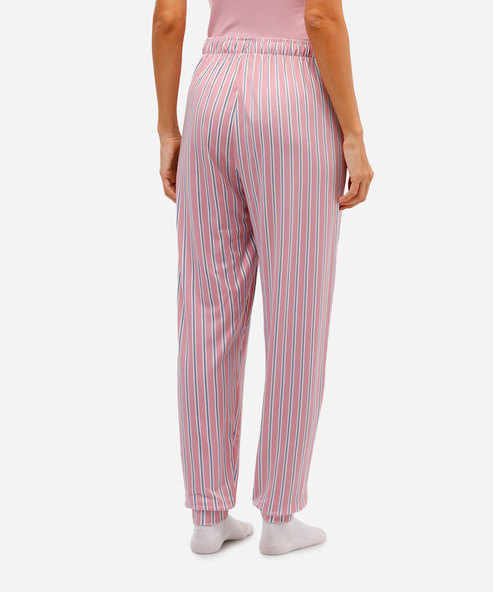 calça de pijama avulsa feminina listrada rosa