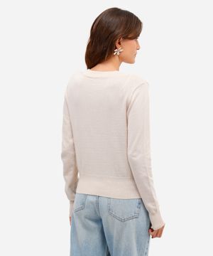 cardigan feminino de tricot cropped manga longa bege