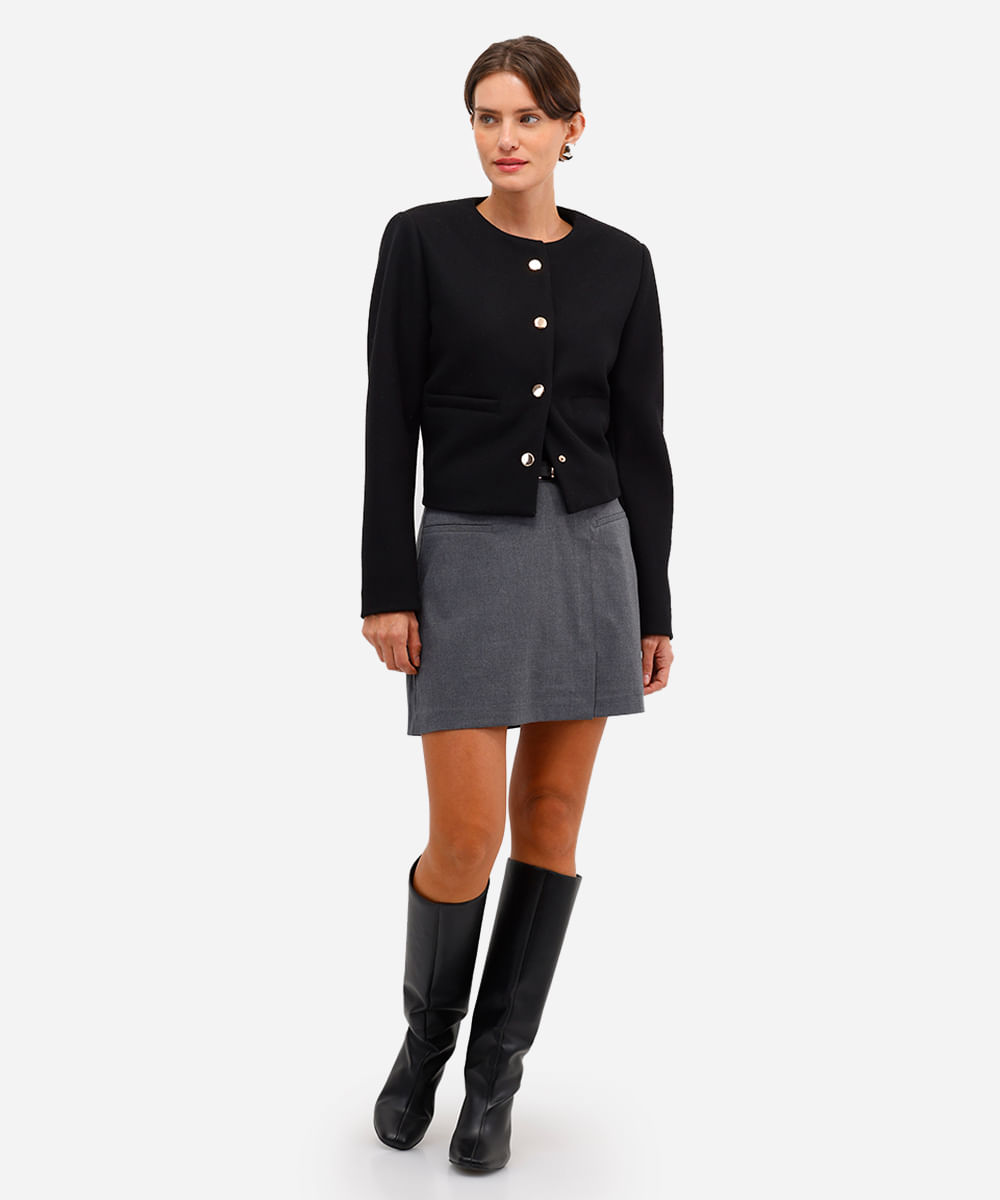 minissaia feminina com cinto cinza