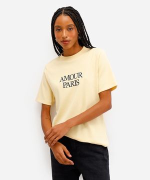 camiseta feminina de algodão peruano amour paris amarela