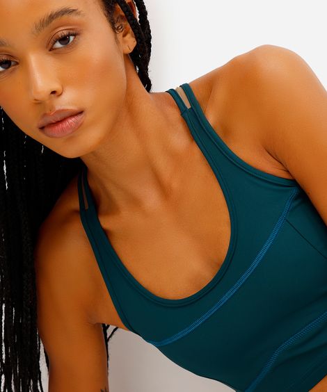 top nadador feminino esportivo ace com recortes e bojo removível azul