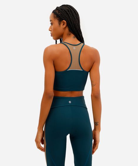 top nadador feminino esportivo ace com recortes e bojo removível azul