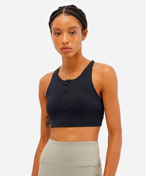 top feminino esportivo ace com zíper preto