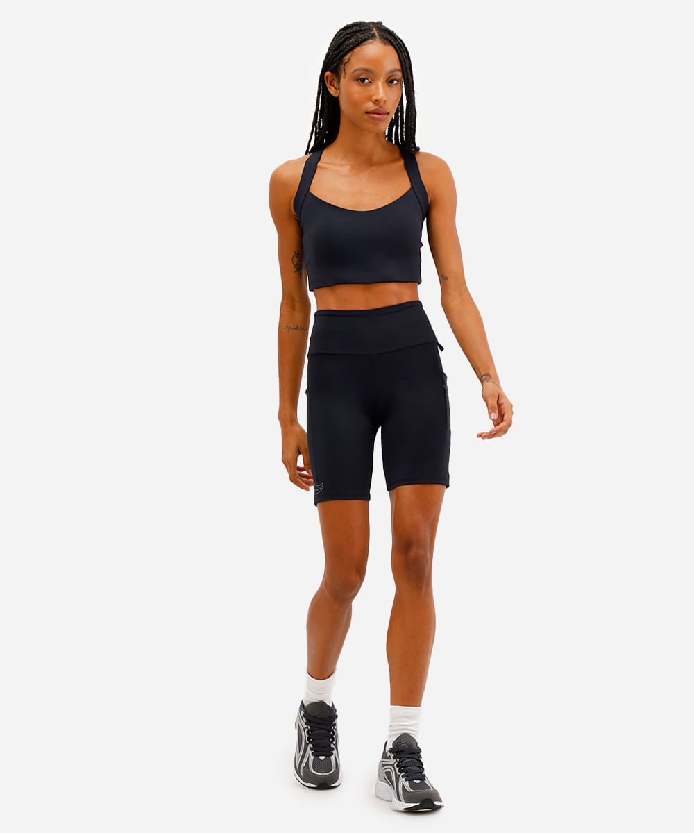 top nadador feminino esportivo com bojo removível preto