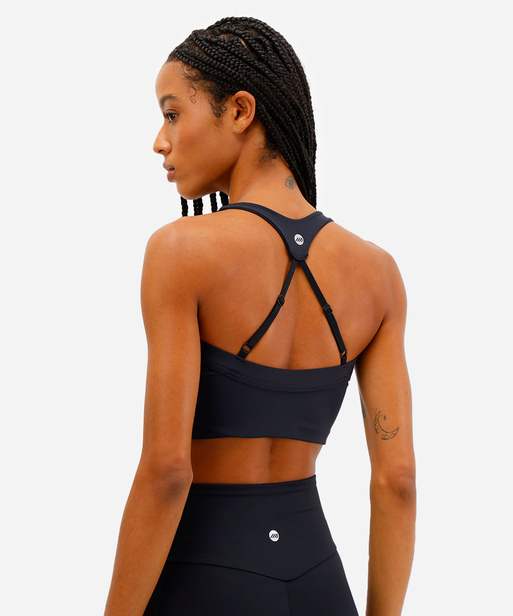 top nadador feminino esportivo com bojo removível preto