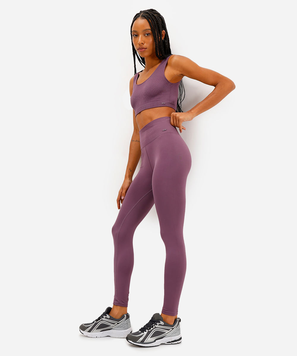 calça legging sem costura esportiva roxa