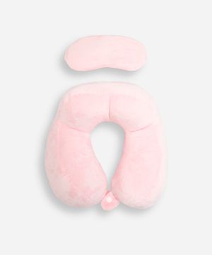 apoio de pescoço com máscara de dormir rosa
