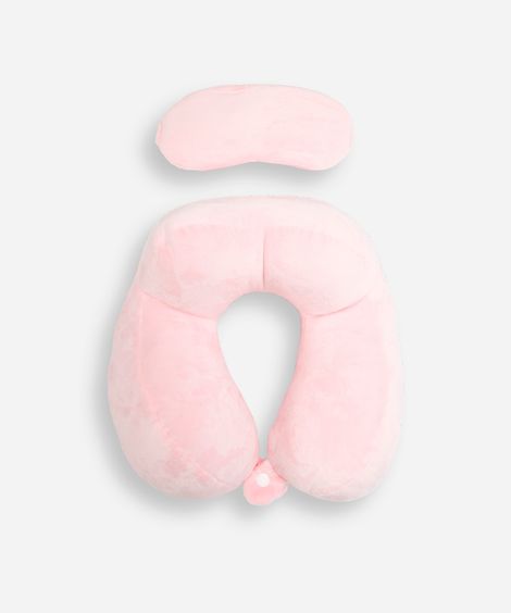 apoio de pescoço com máscara de dormir rosa