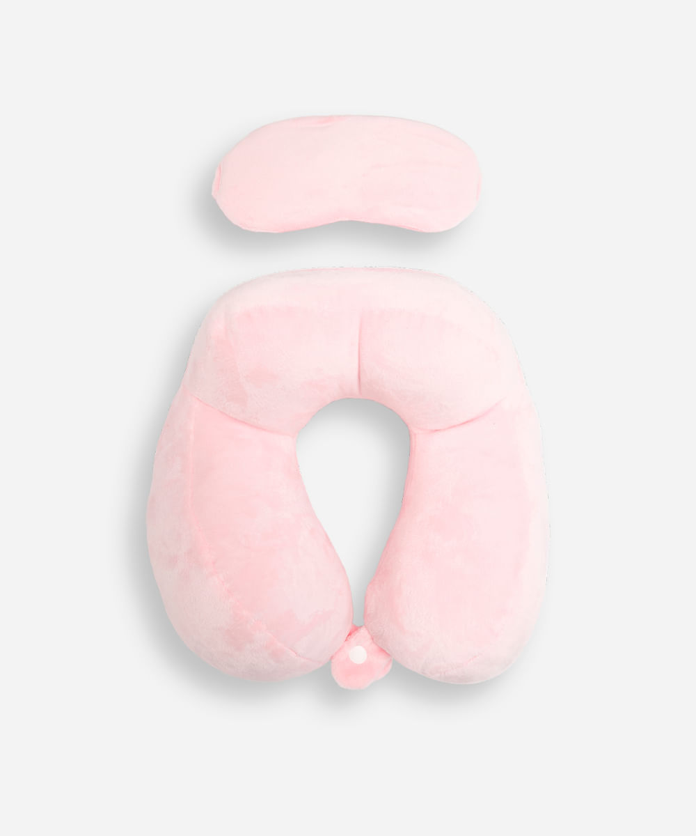 apoio de pescoço com máscara de dormir rosa