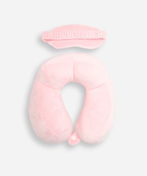 apoio de pescoço com máscara de dormir rosa