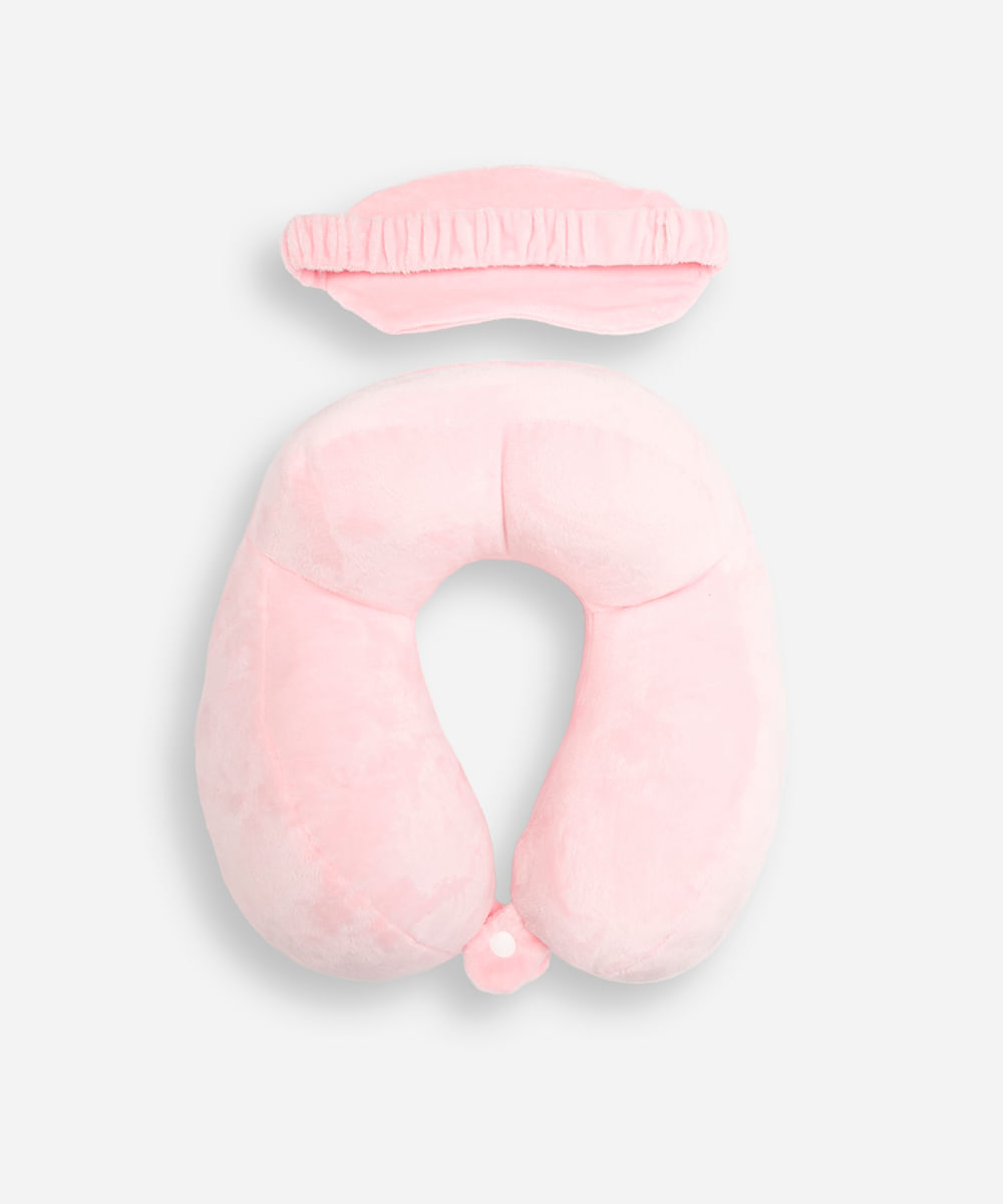 apoio de pescoço com máscara de dormir rosa