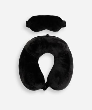 apoio de pescoço com máscara de dormir preto