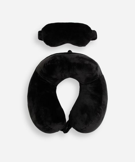 apoio de pescoço com máscara de dormir preto
