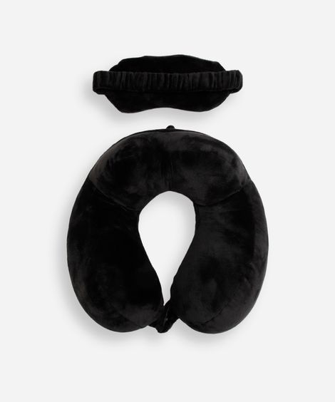 apoio de pescoço com máscara de dormir preto
