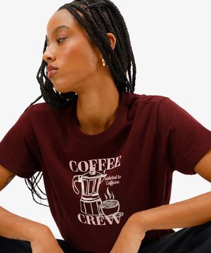 camiseta feminina de algodão coffee crew vinho