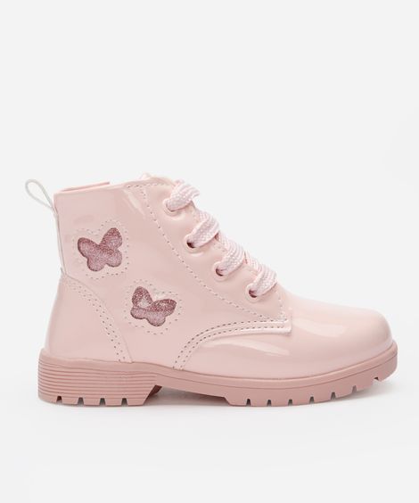 bota infantil borboleta com glitter rosa