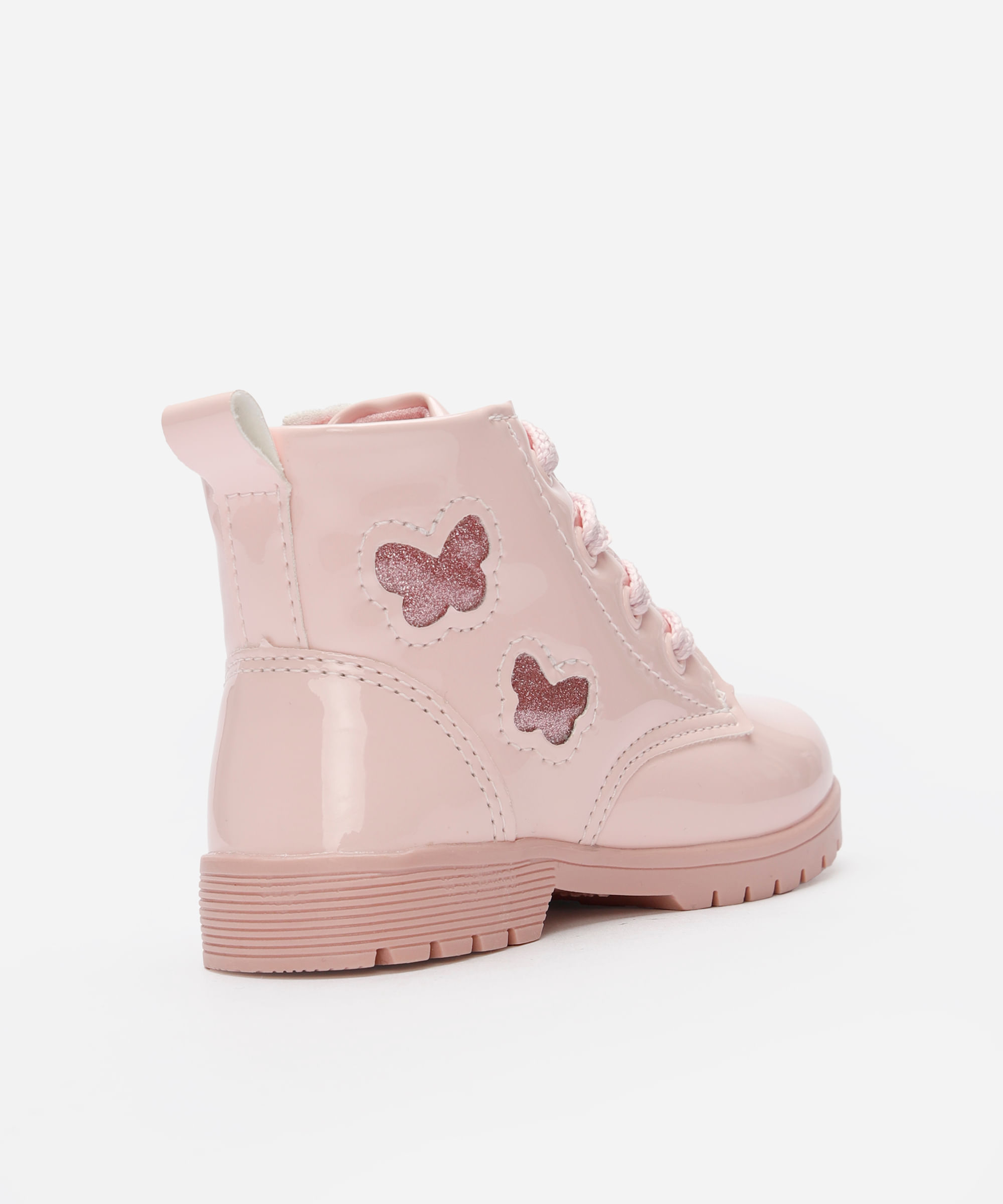 bota infantil borboleta com glitter rosa
