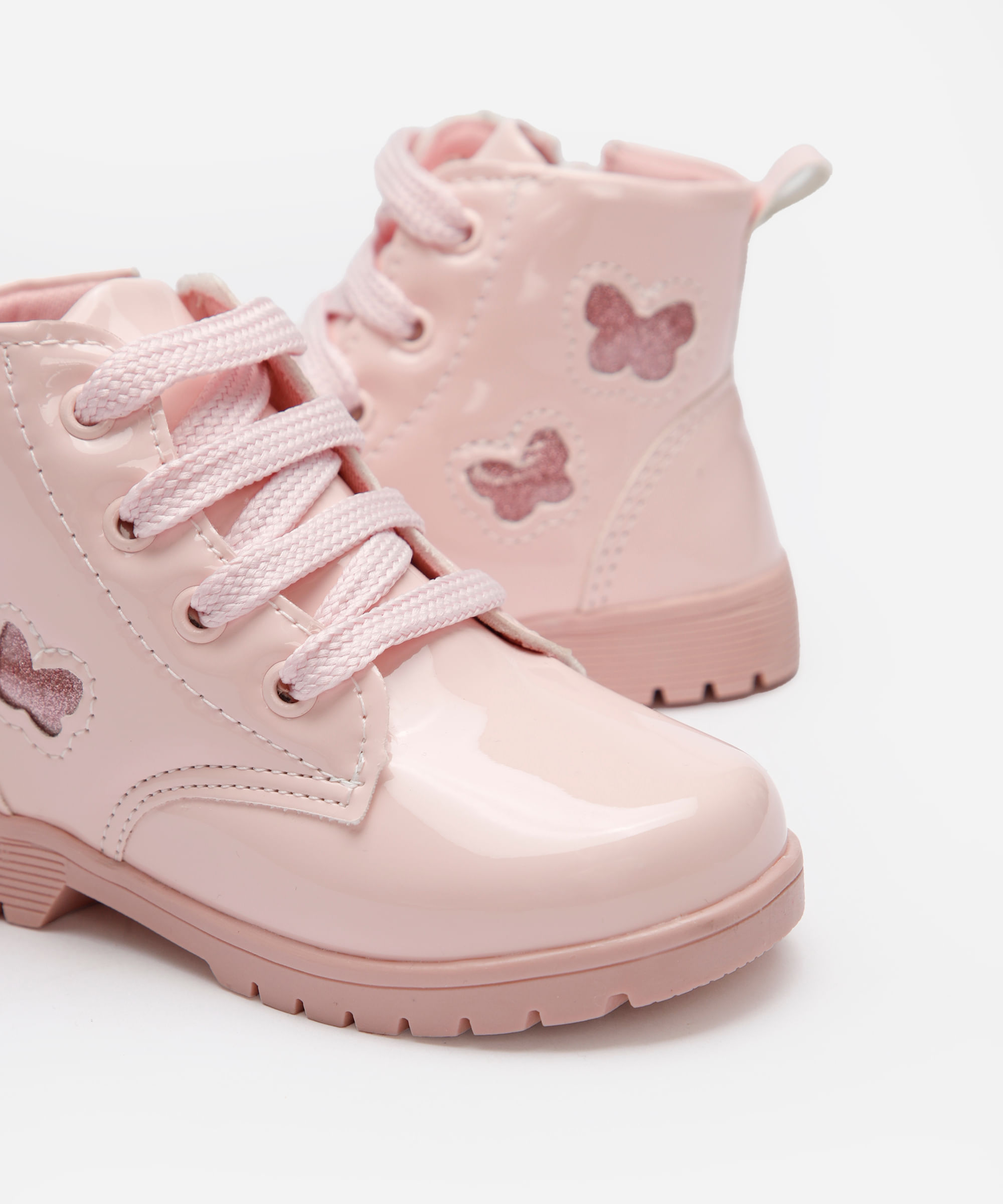 bota infantil borboleta com glitter rosa